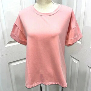 Ekouer substantial thick pink rolled sleeve tee.  Great spring/summer color NWOT